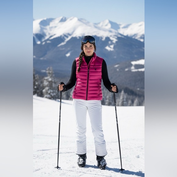 Spyder Puffer Vest Women’s Pink Prymo 500 Down Filled Mock Neck ski outerwear XL - Picture 2 of 11